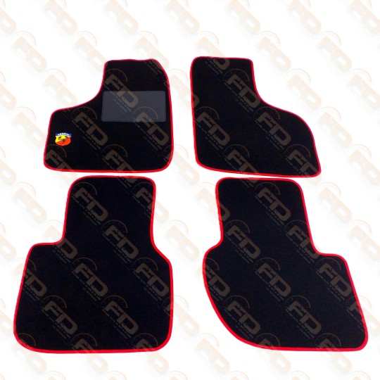 KIT SOVRATTAPETI IN MOQUETTE NERO CON BORDO ROSSO FIAT 600ABARTH